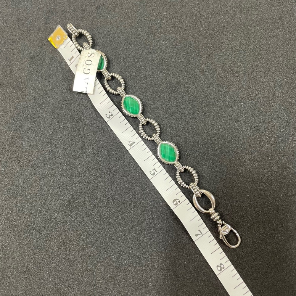 LAGOS Sterling Silver Malachite Deublet Green Venus‎ Station Oval Link Bracelet - Picture 3 of 7